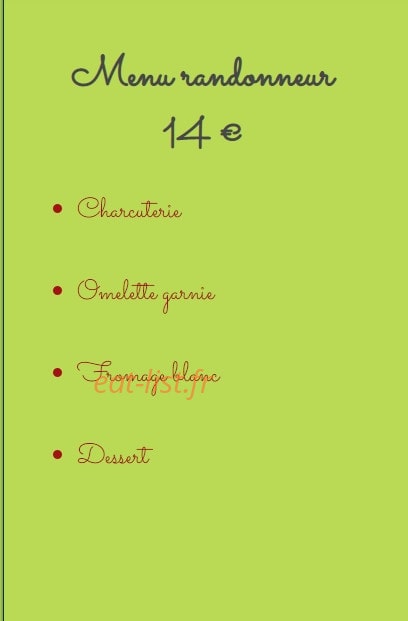 Auberge de Fourchet — carte page 1