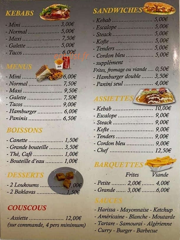 Kebab Reyhan — carte page 1