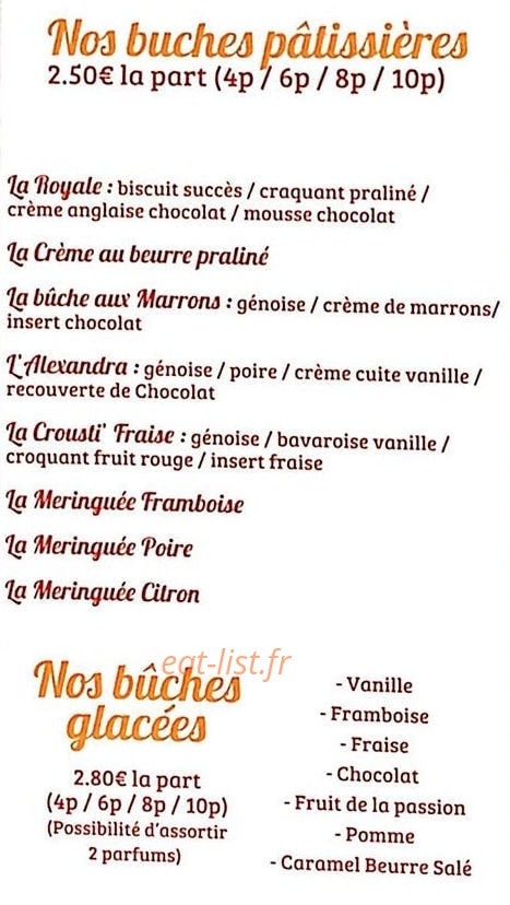 Carte et menu de La boulangerie du coin à Saint Symphorien sur Coise — les patissèries et glaces
