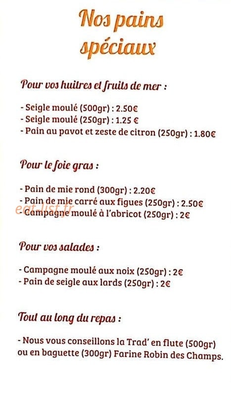 Carte et menu de La boulangerie du coin à Saint Symphorien sur Coise — les pains