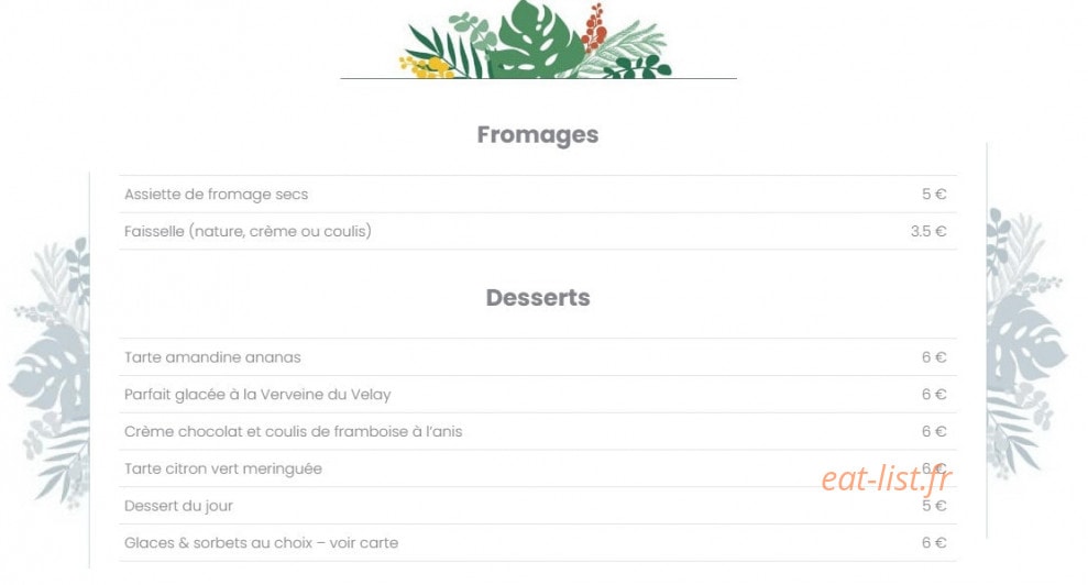 Carte et menu de La Fougassette à Saint Symphorien sur Coise — Les fromages, desserts