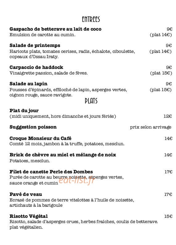 Cafe Charmant — carte page 1