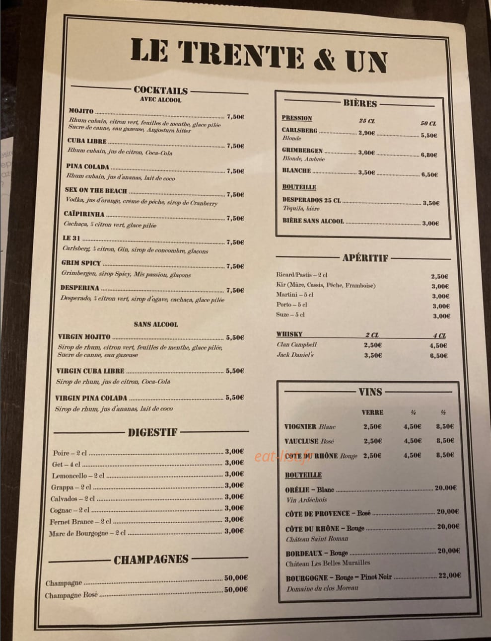 Le trente et un — carte page 2