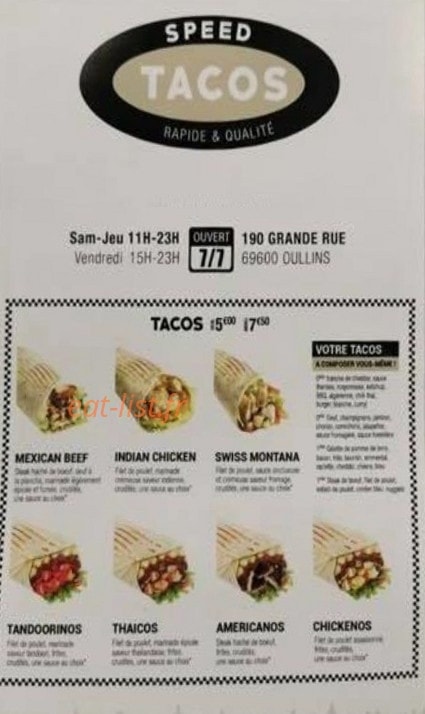 Speed Tacos — carte page 1
