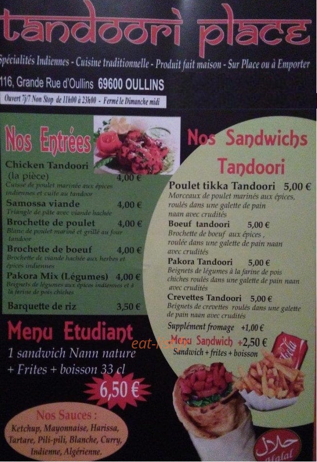 Tandoori Place — carte page 1