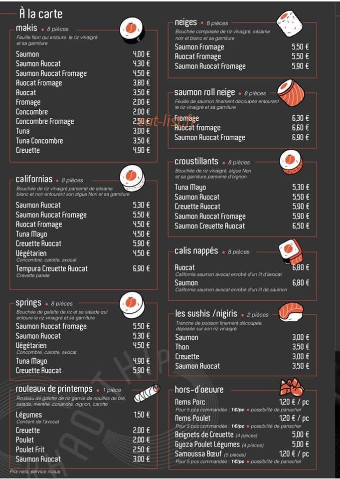 Carte et menu de Khao Thip Asie à Sainte Foy l'Argentiere — Makis, california, springs,...