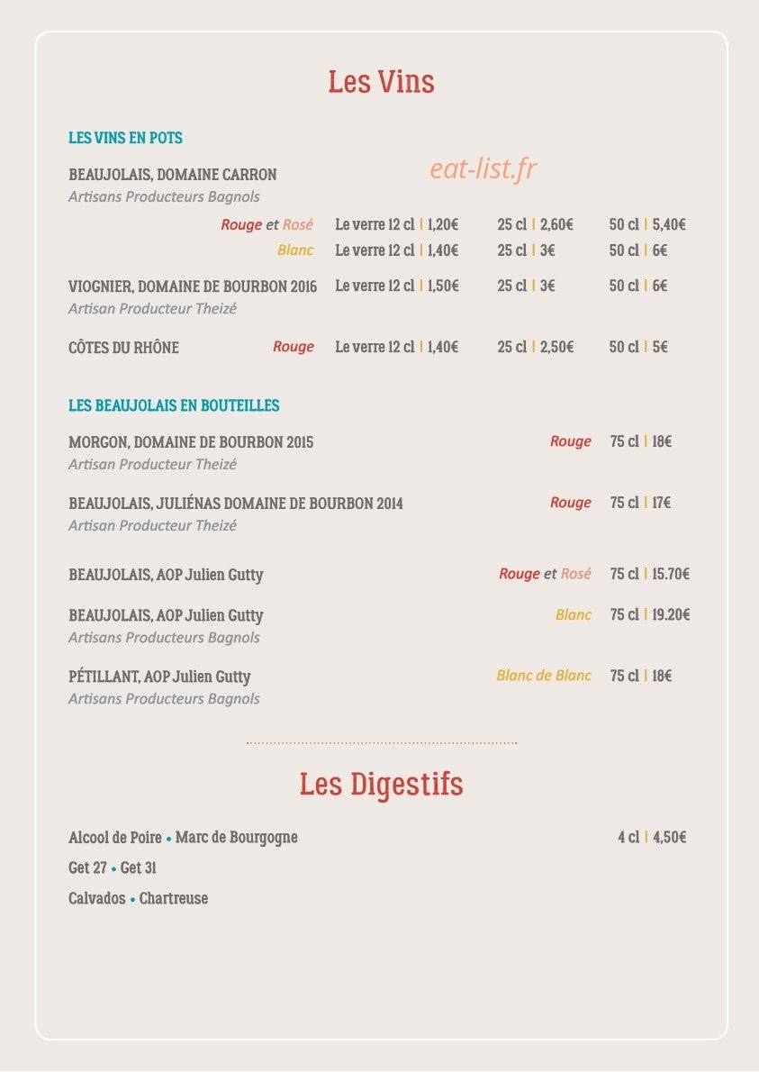 Le Petit Bagnolais — carte page 8