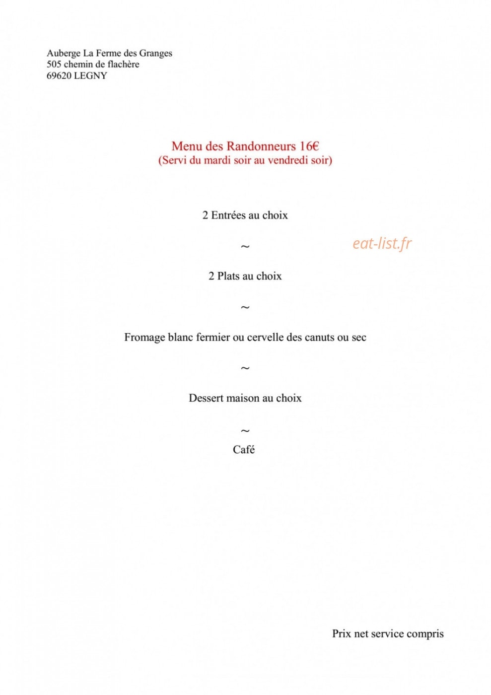 Auberge la ferme des granges — carte page 2