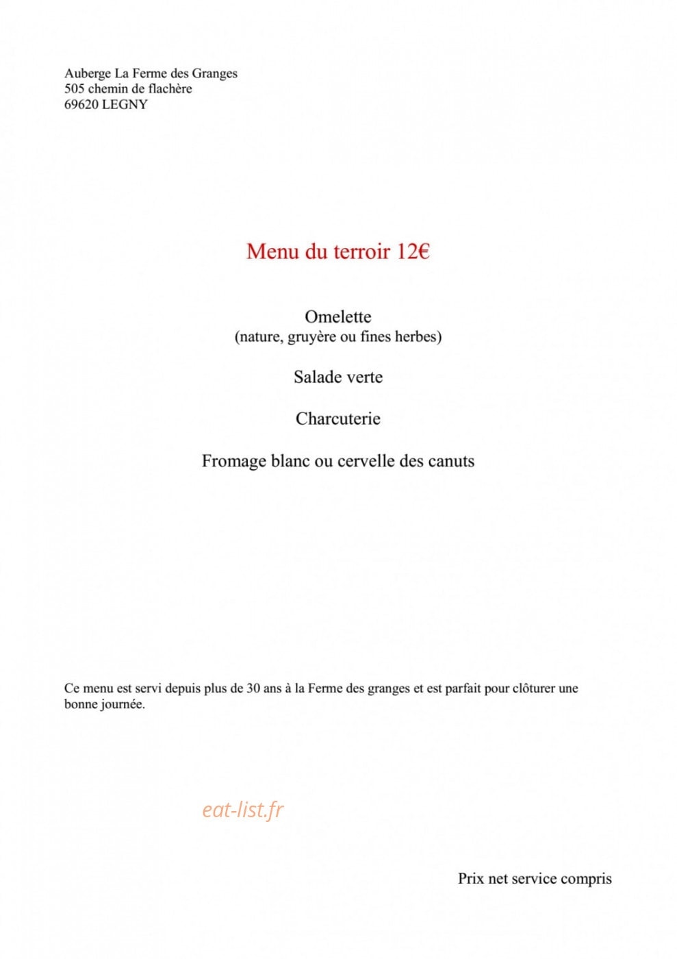 Auberge la ferme des granges — carte page 3