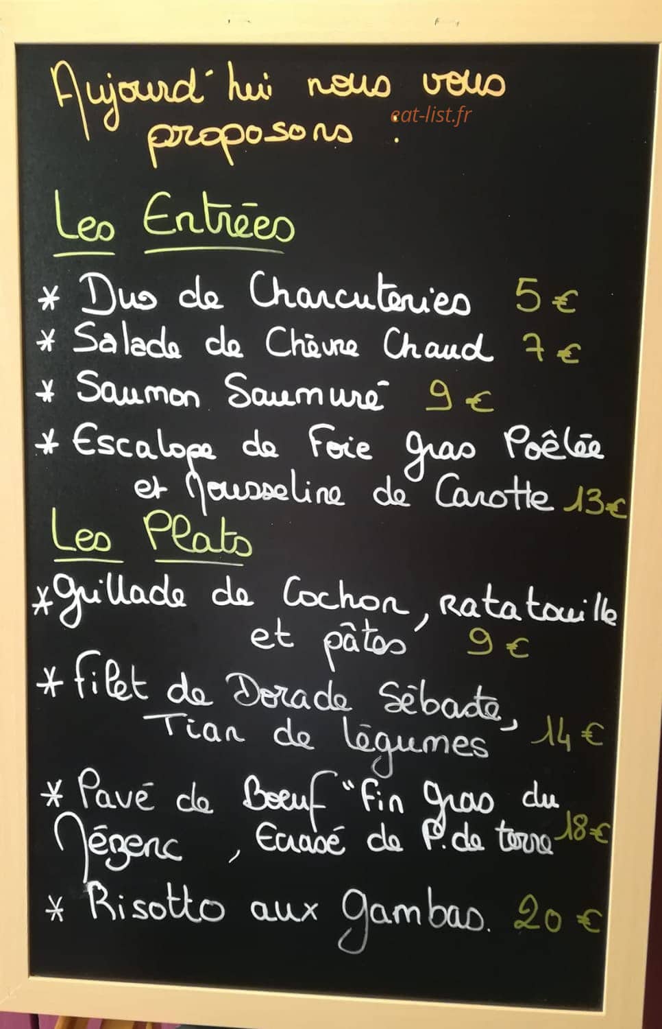 La Petite Auberge — carte page 1