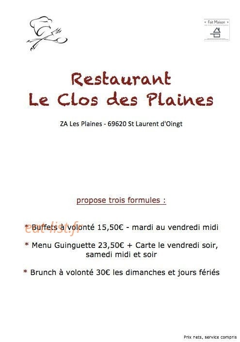 Le Clos des Plaines — carte page 1