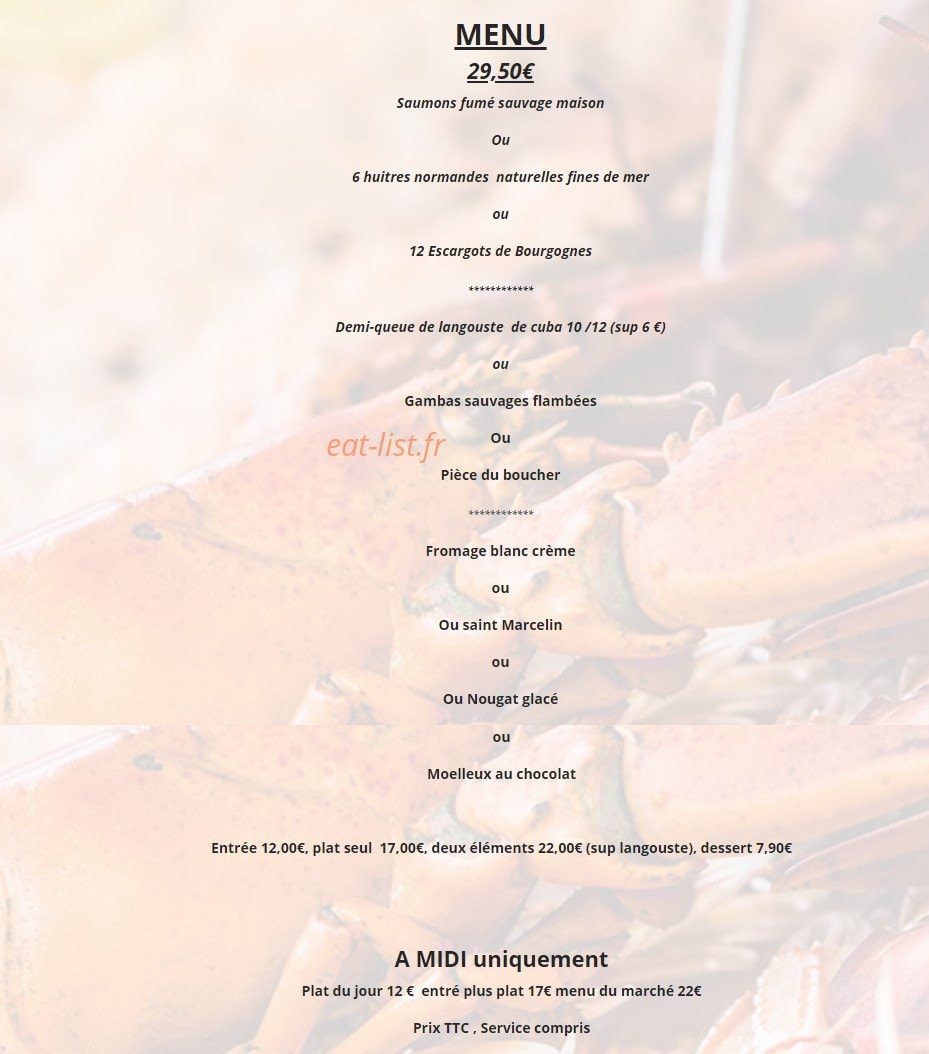Carte et menu de Chaponost sur Mer à Chaponost — Menus