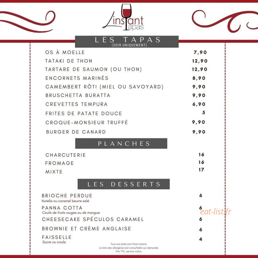 L'instant Tapas — carte page 1