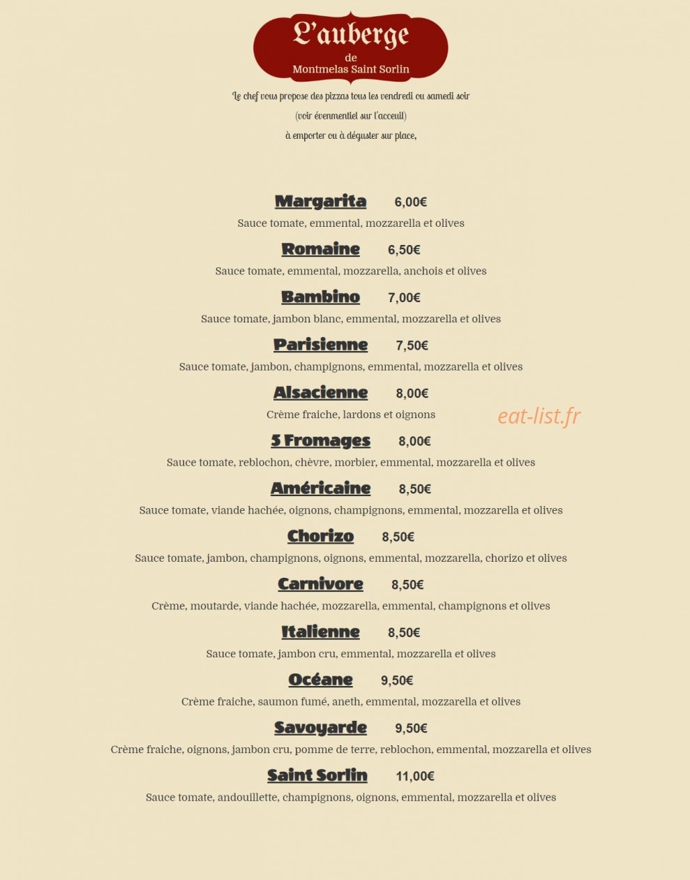 Auberge de Montmelas — carte page 1