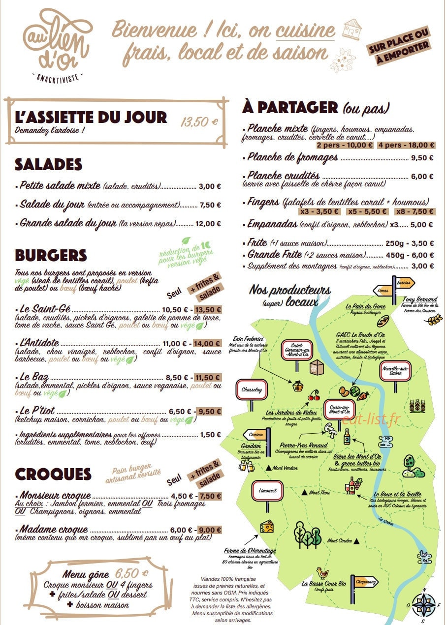 Au Lien d'Or — carte page 1