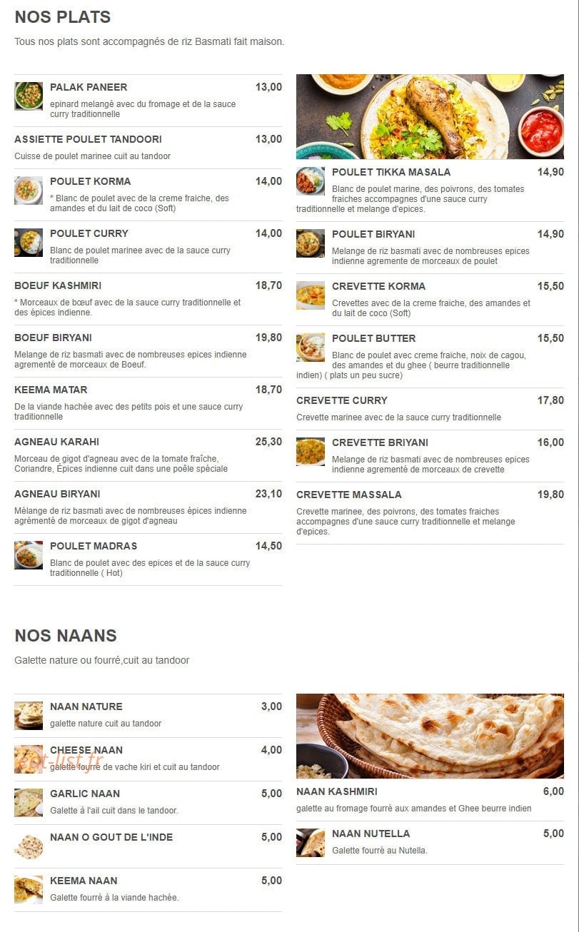 Ô Goût de L'Inde — carte page 2