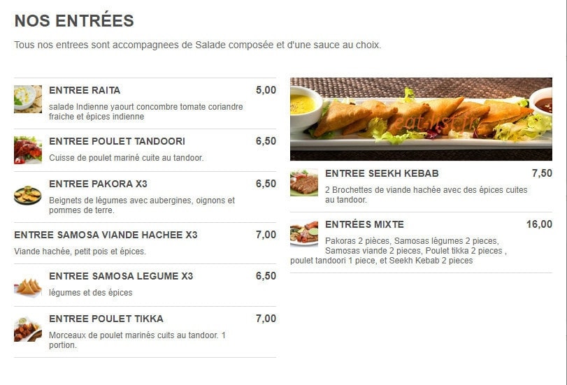 Ô Goût de L'Inde — carte page 1