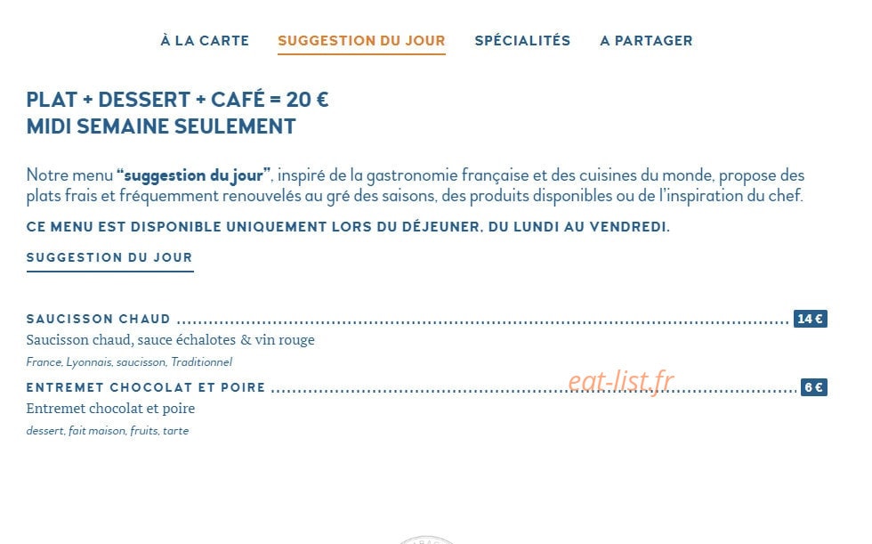 L'Auberge du Tabagnon — carte page 2