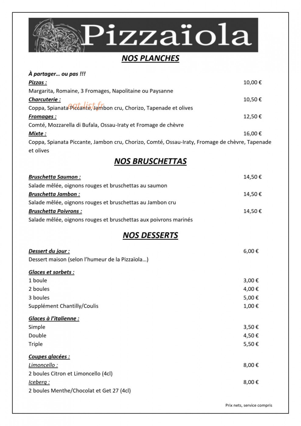 Pizzaïola — carte page 4