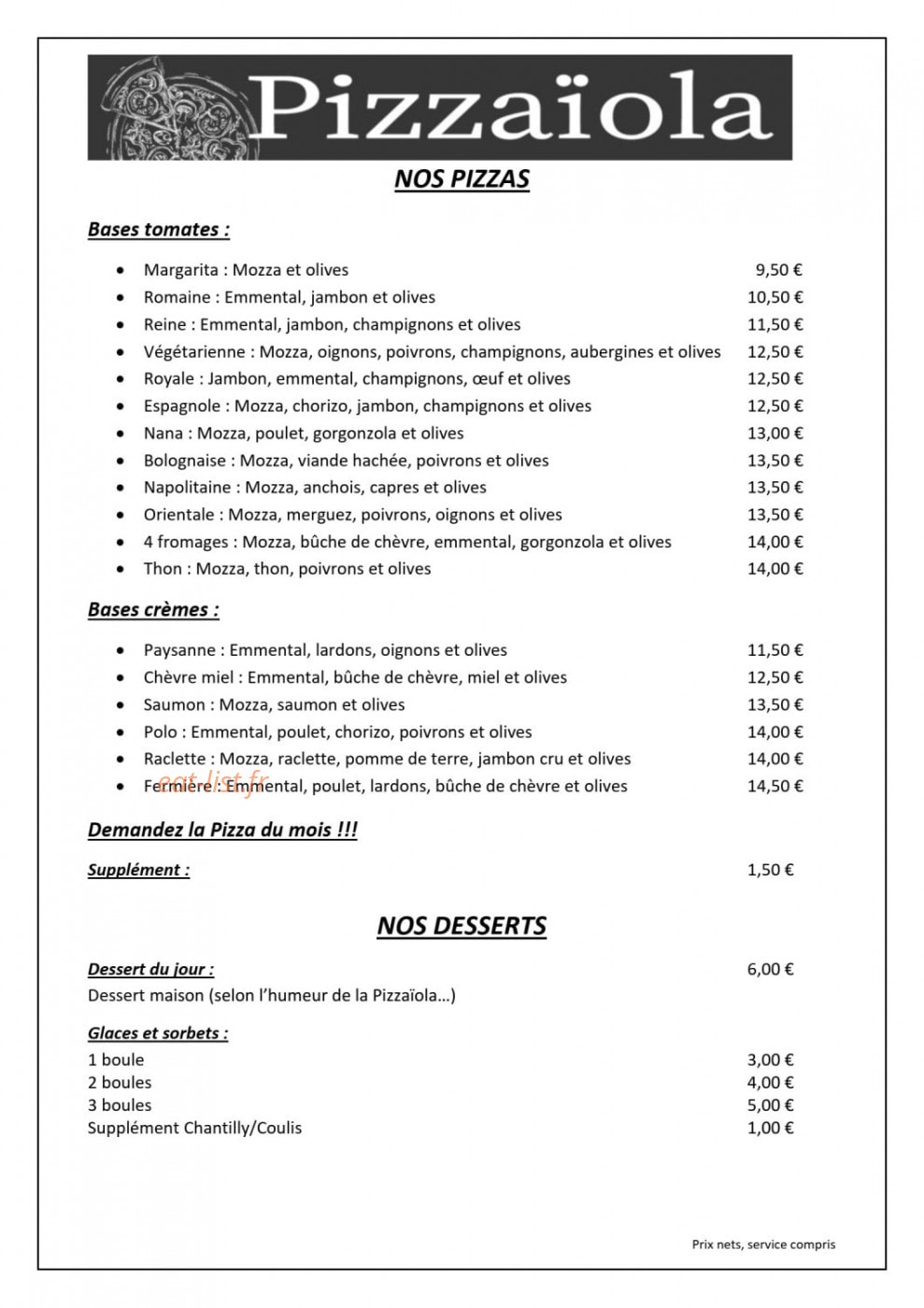 Pizzaïola — carte page 2