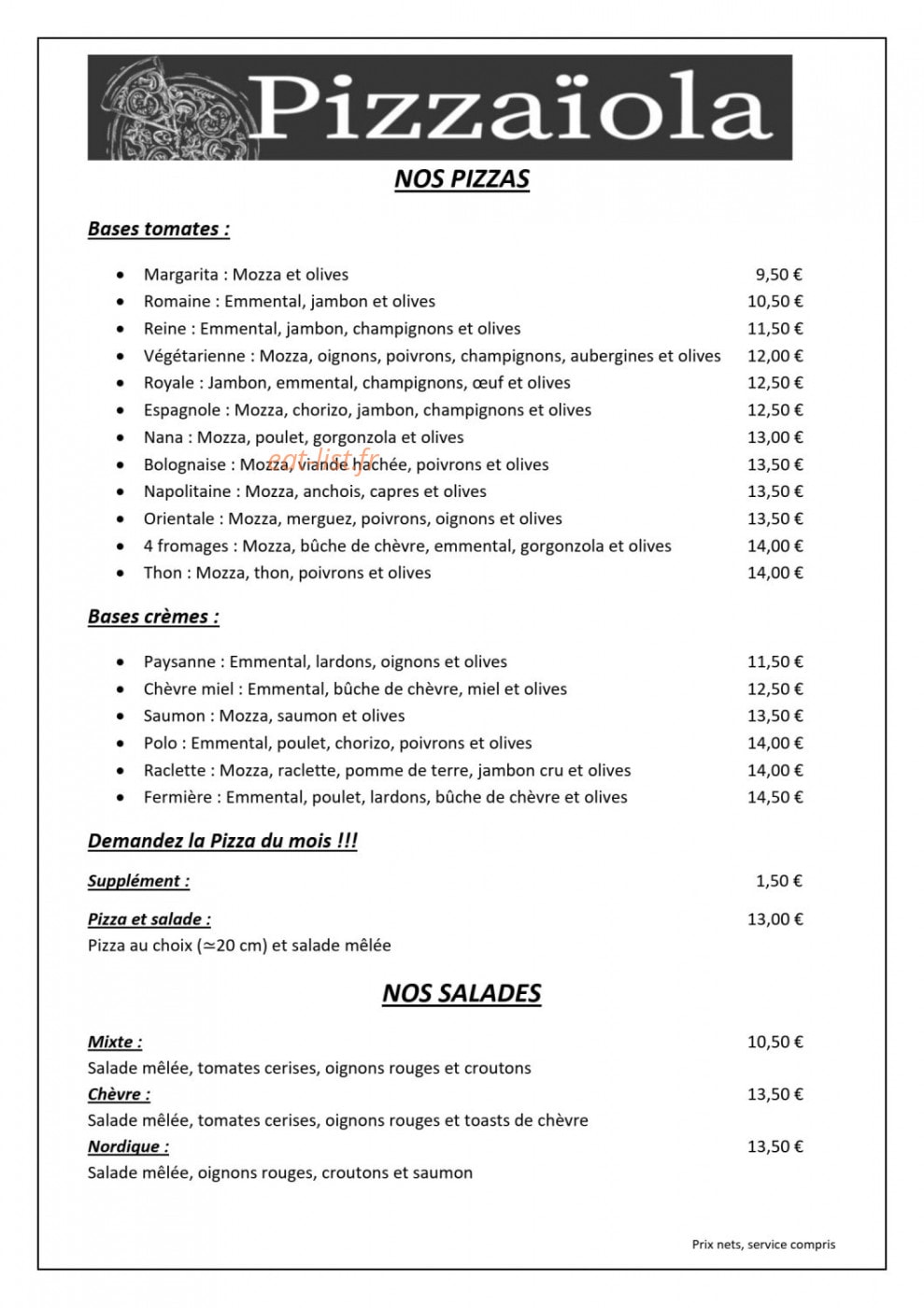 Pizzaïola — carte page 3