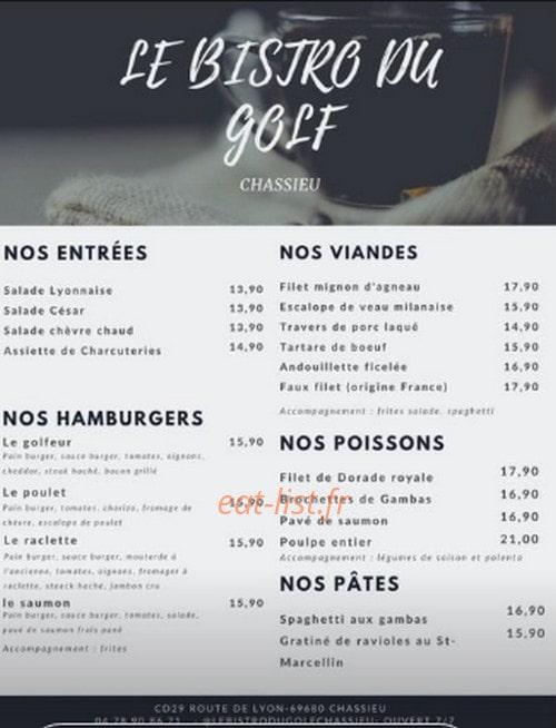 Le bistro du Golf — carte page 1