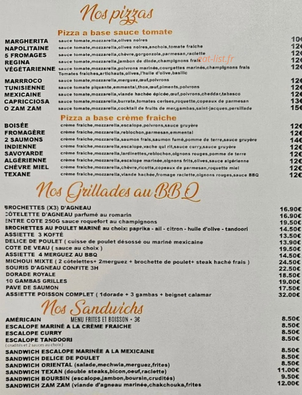 Restaurant Zam Zam — carte page 1