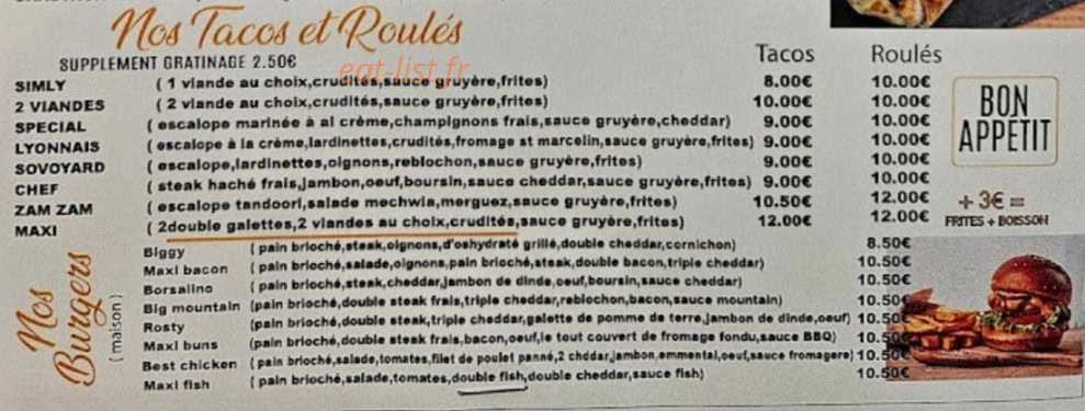 Restaurant Zam Zam — carte page 2