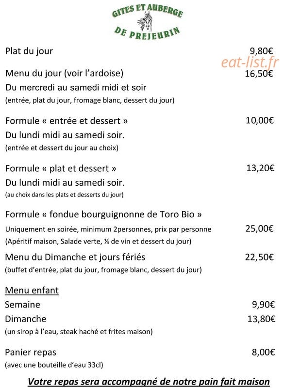 Gites auberge de Prejeurin — carte page 2