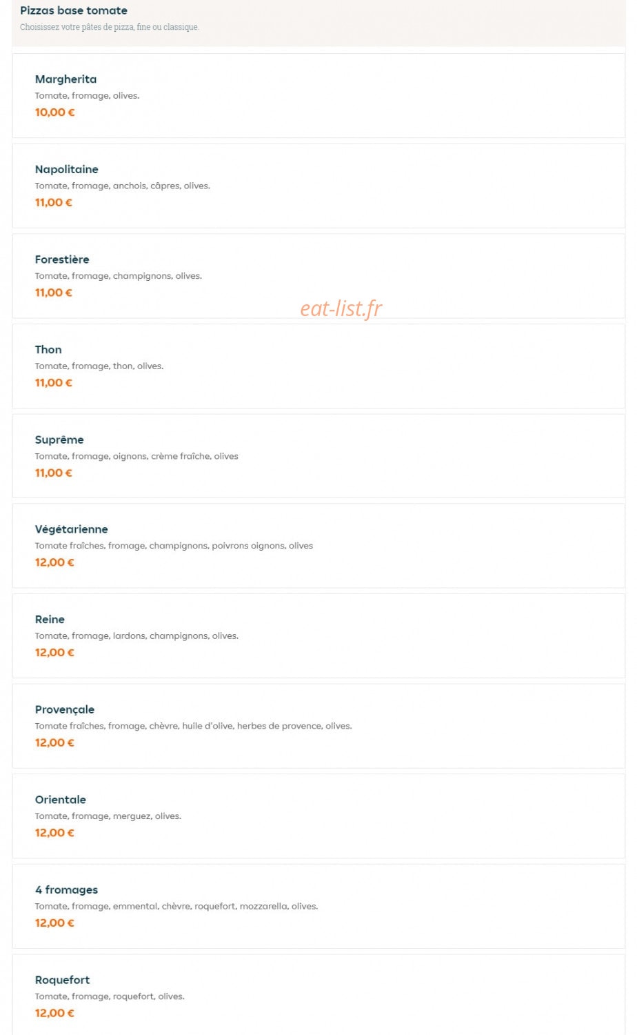 Fast pizza — carte page 1