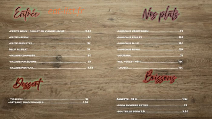 Numidia Grill — carte page 1
