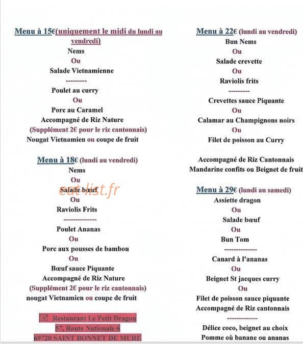 Le Petit Dragon — carte page 2
