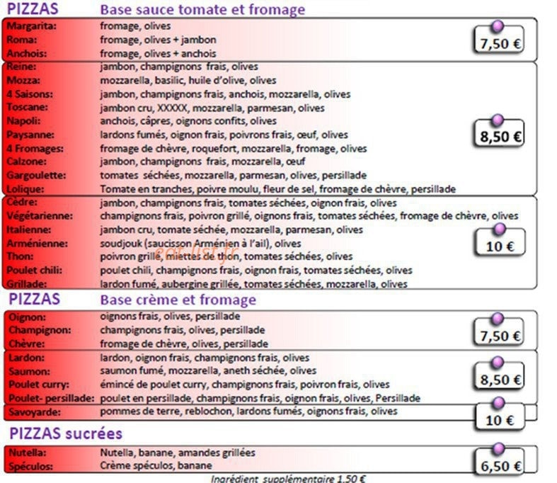 Pizza du cèdre — carte page 2