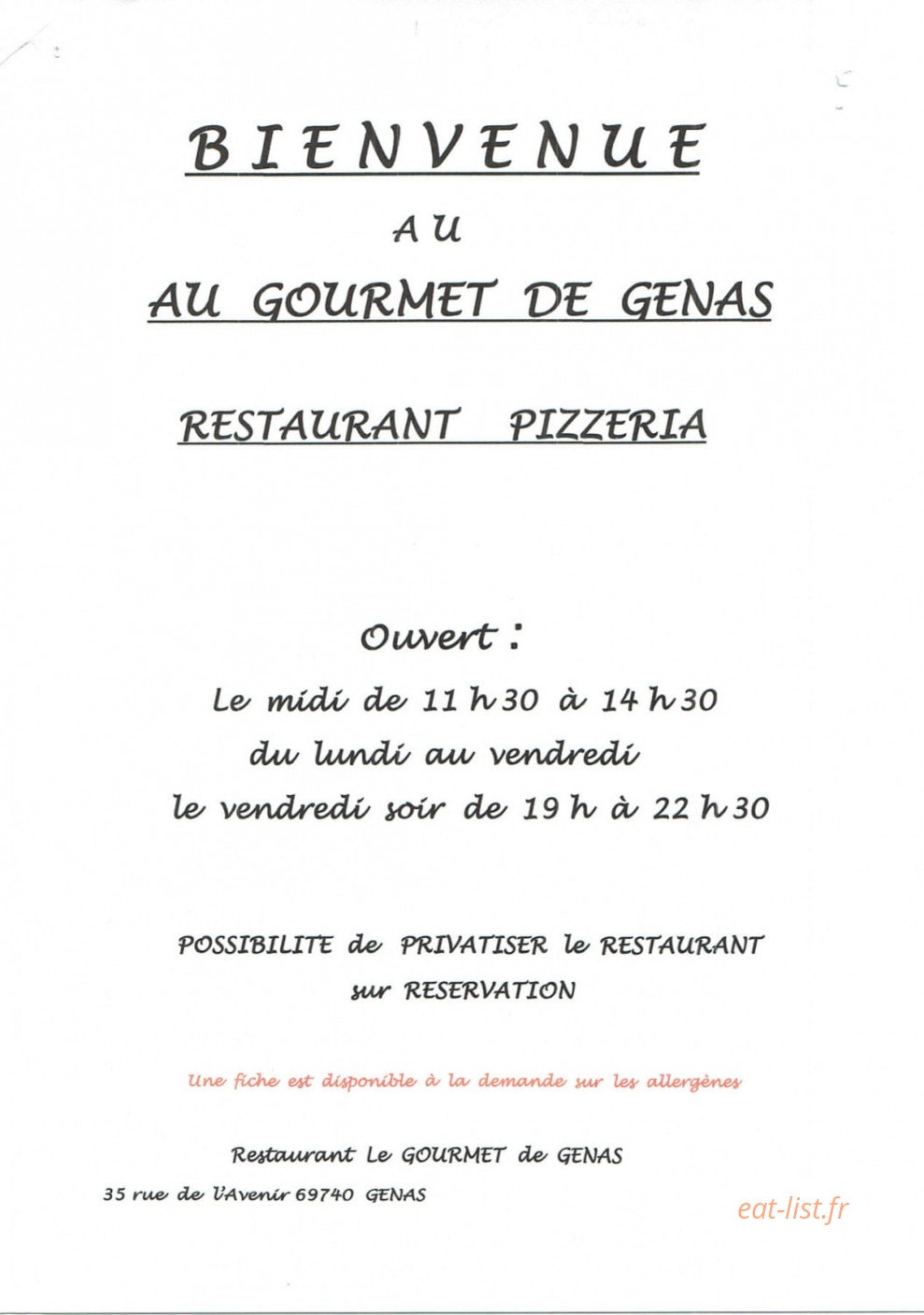 Gourmet de Genas — carte page 1