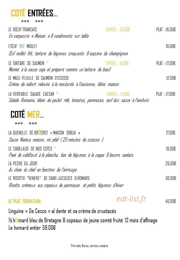 Restaurant COTé — carte page 1