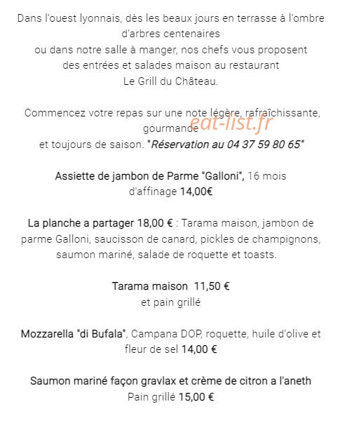 Le Grill du Château — carte page 1