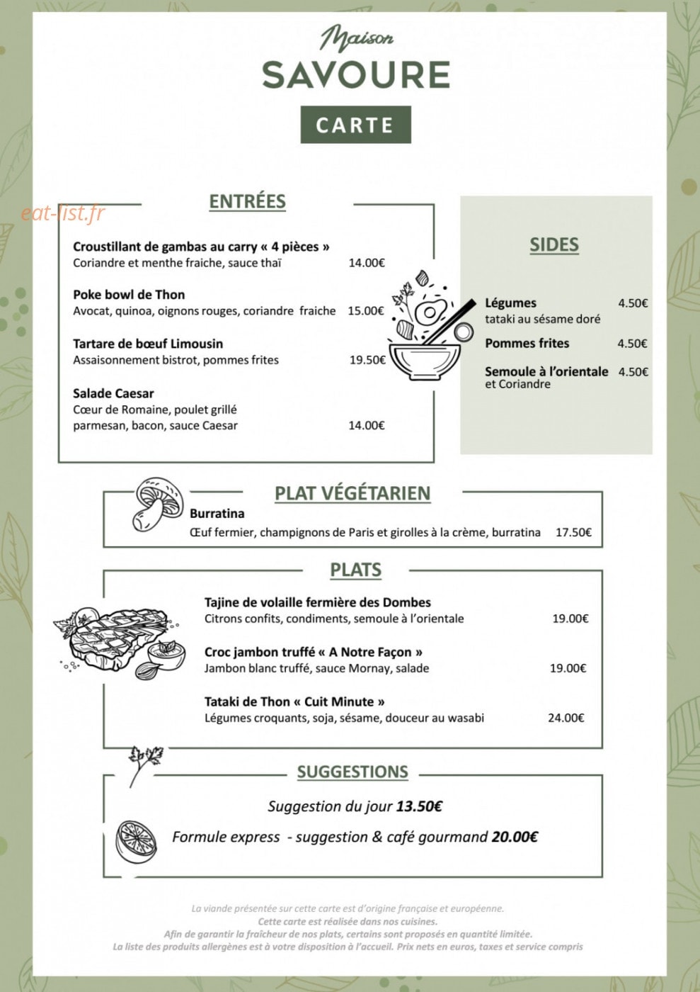 Maison Savoure — carte page 1