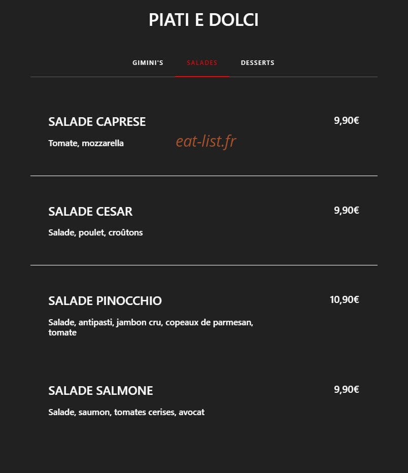 Pinocchio Pizza — carte page 5