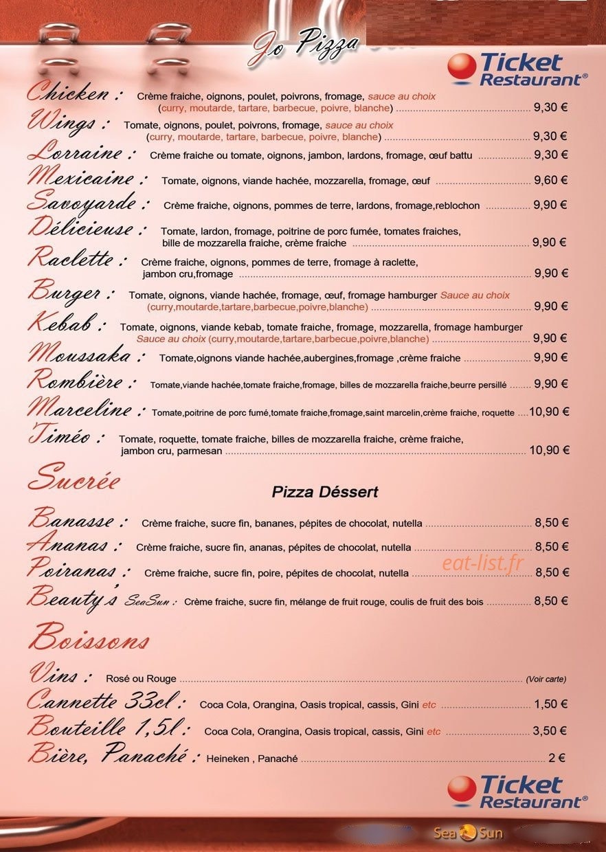 Jo Pizza — carte page 2