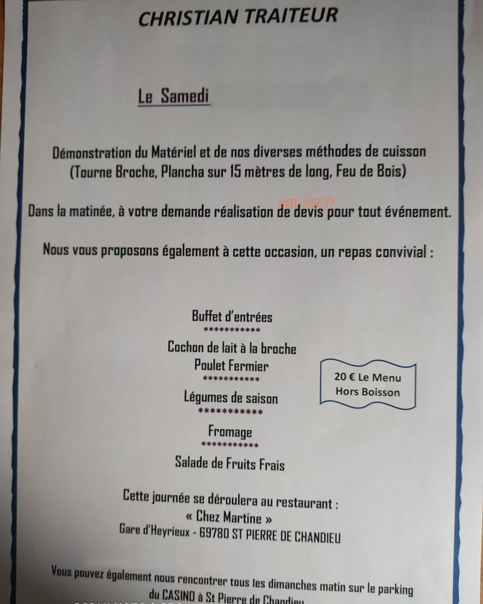 traiteur christian — carte page 1