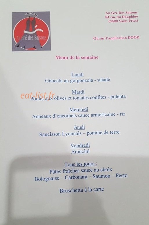 Au Gré des Saisons — carte page 1