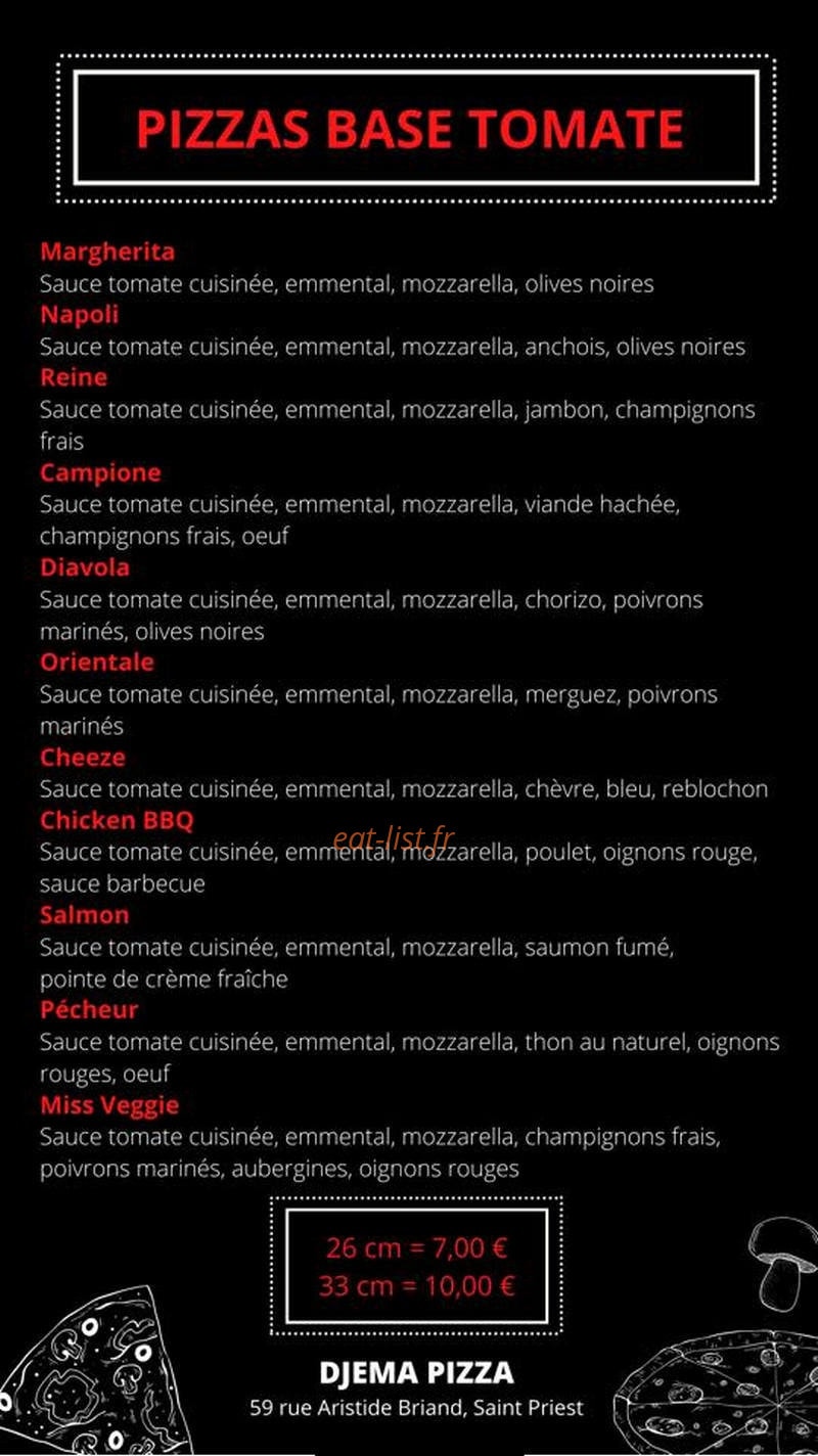 Djema pizza — carte page 1