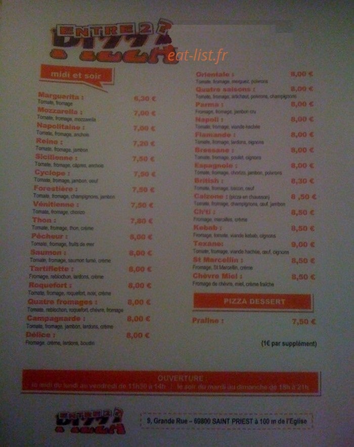 Entre 2 ? Pizza — carte page 1