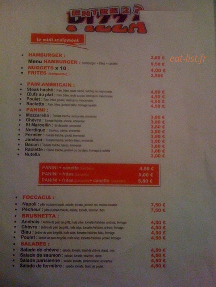 Entre 2 ? Pizza — carte page 2