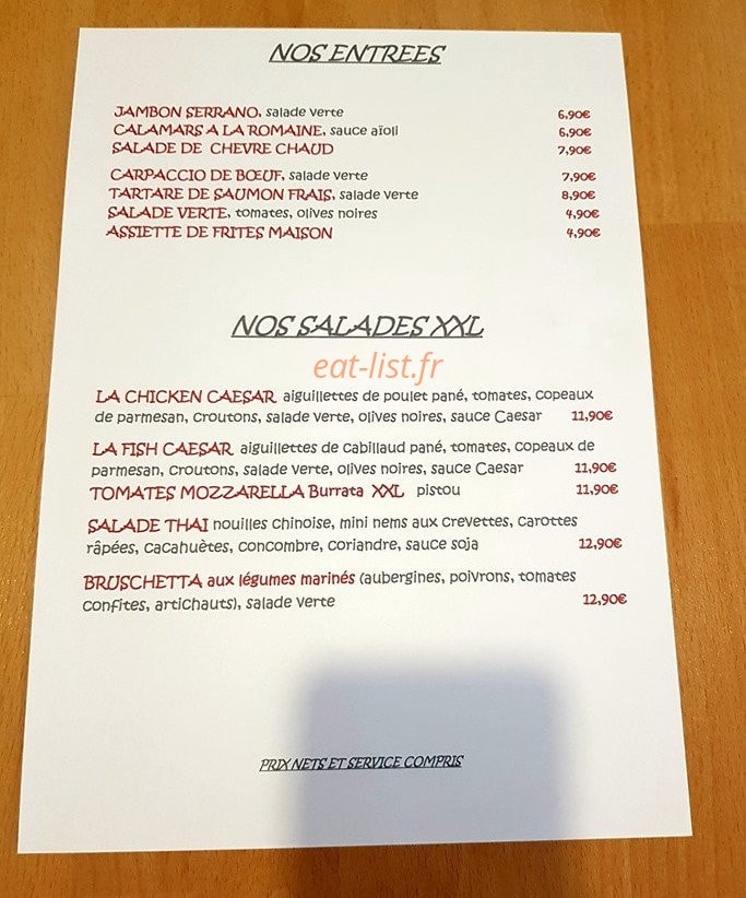 La pizzell' restaurant — carte page 1