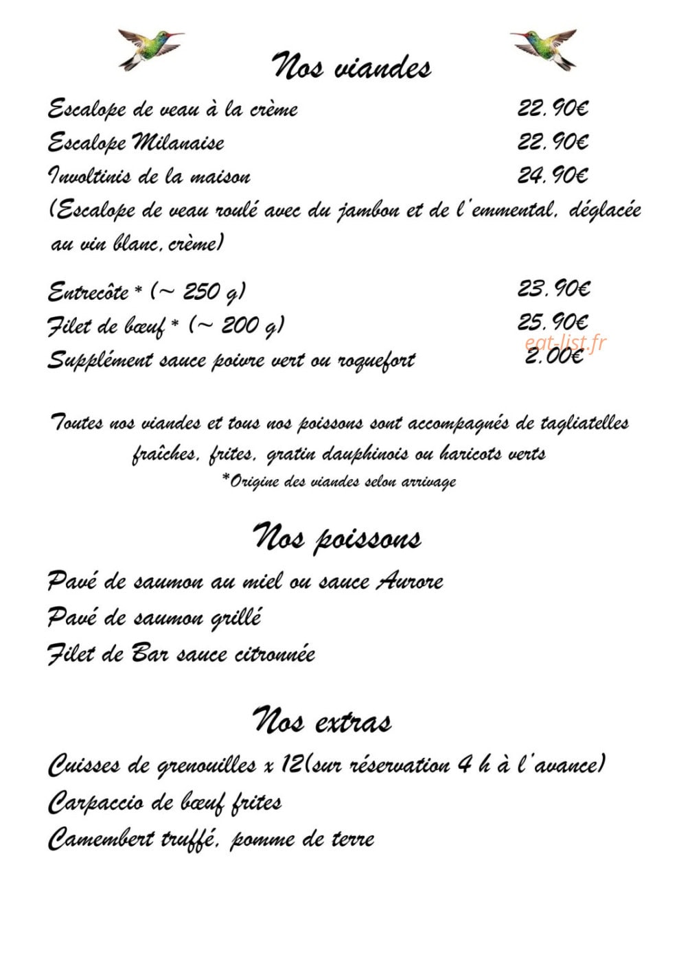 Le Petit Colibri — carte page 2
