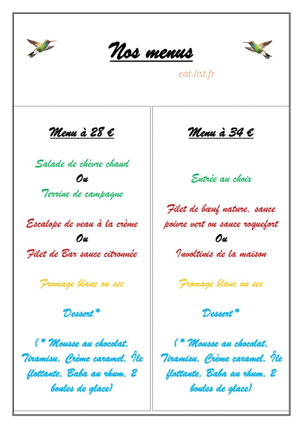 Le Petit Colibri — carte page 4