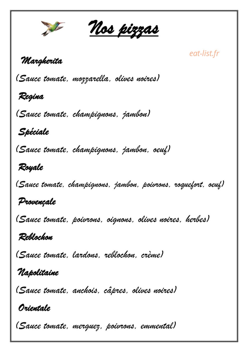 Le Petit Colibri — carte page 5