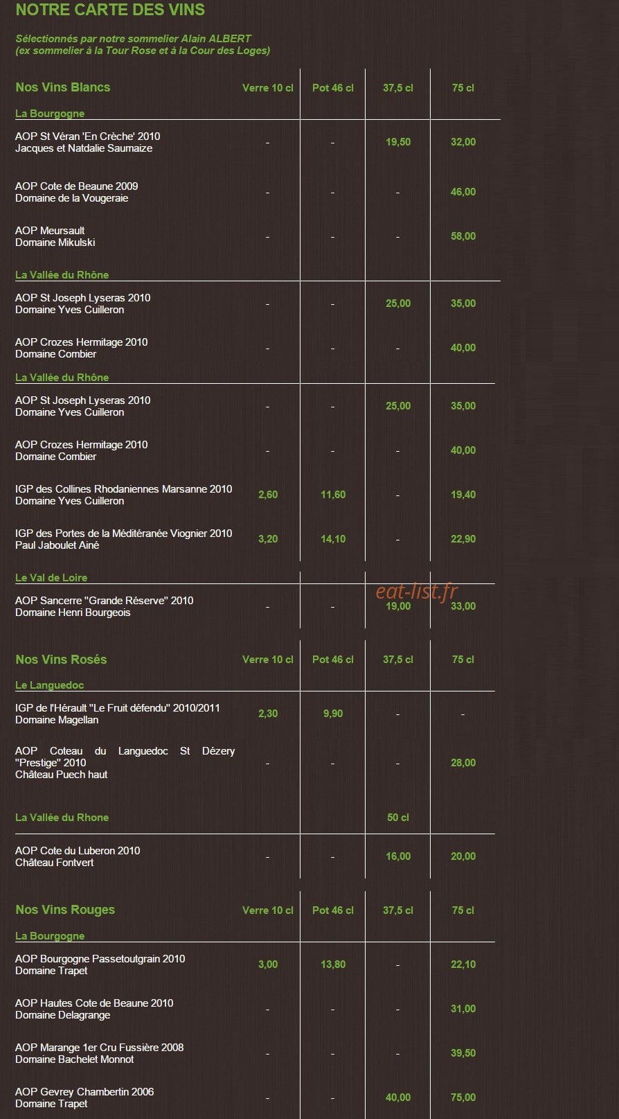 Le Restaurant — carte page 2
