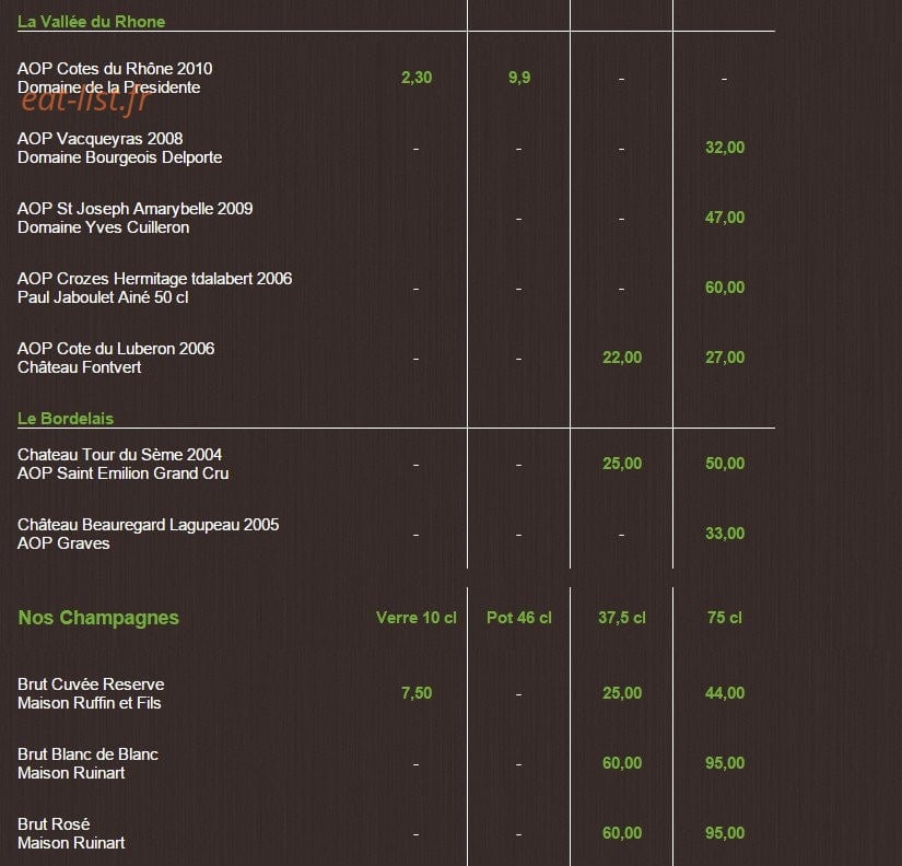 Le Restaurant — carte page 3